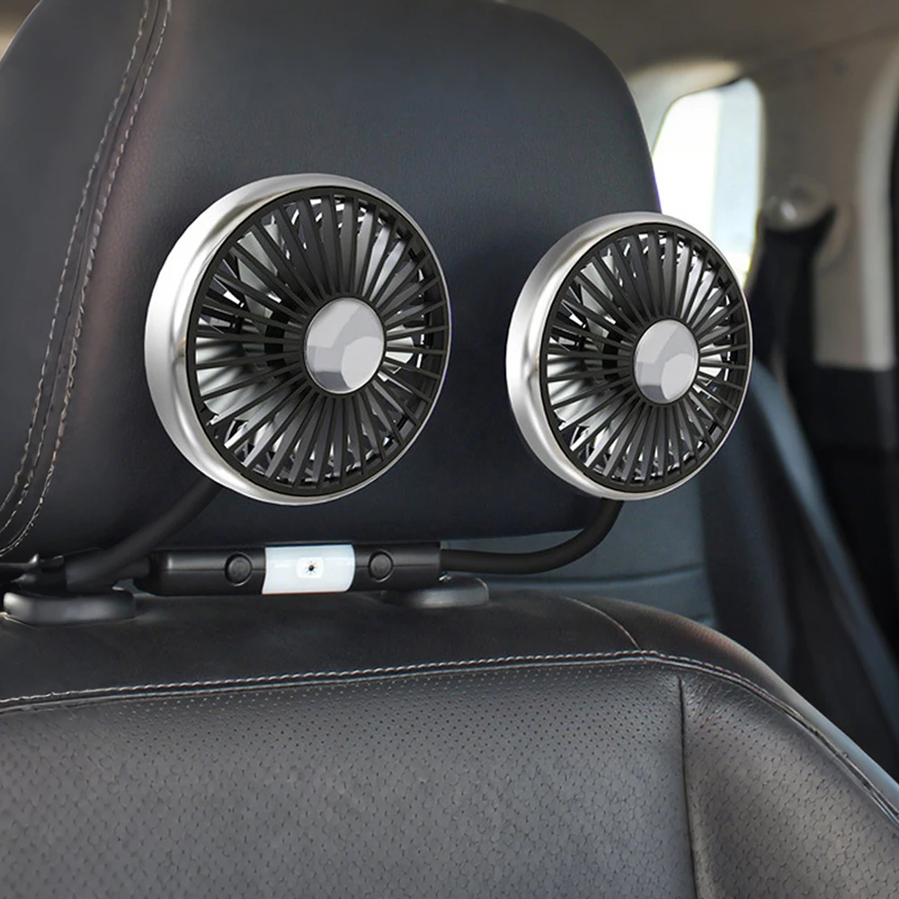 

Автомобильное заднее сиденье, вращающийся на 360 градусов вентилятор с легким подголовником, 3-скоростной регулируемый охлаждающий USB-вентилятор с двойной головкой, вентилятор с независимым переключателем