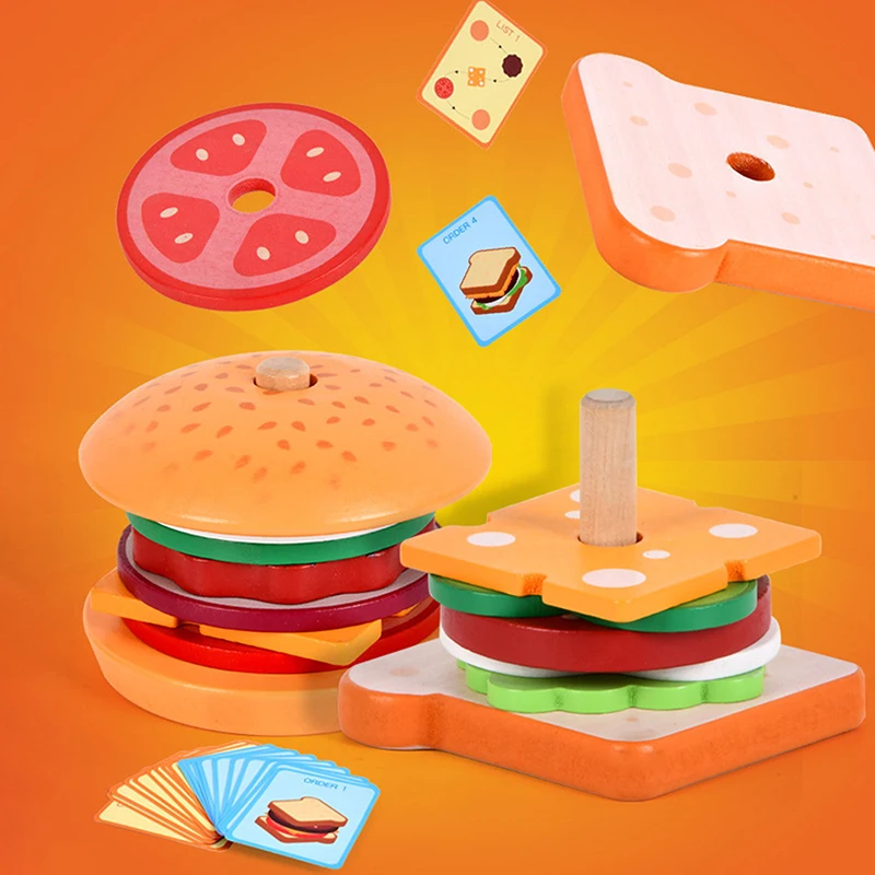 

Улучшите навыки мелкой моторики с деревянным набором игрушек для гамбургеров на основе Монтессори для детей