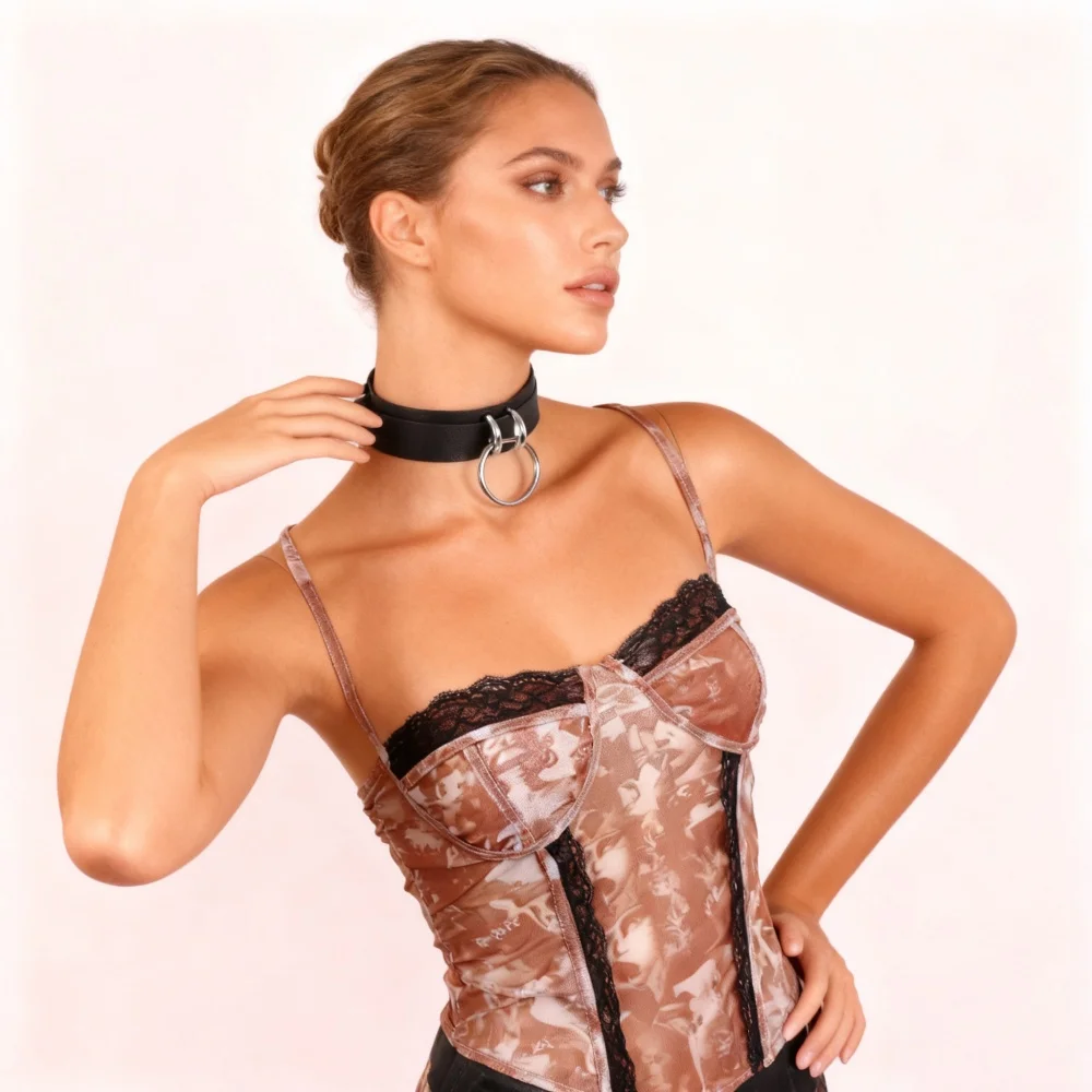 القوطية الشرير المعادن المختنق فو الجلود الرباط قلادة للجنسين حزب نادي قلادة