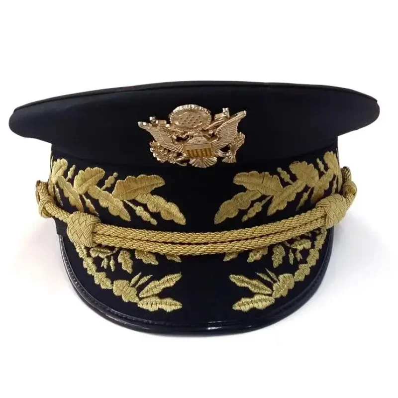 US Military Hat Embroidery Officer Commander Cap Metal Wind Band