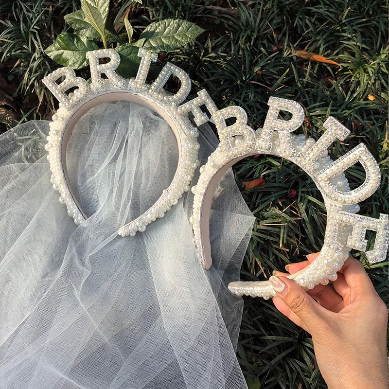 

Bride to be Pearl crown Headband Bach Bachelorette hen Party Bridal Shower wedding engagement rehearsal dinner Decoration Gift