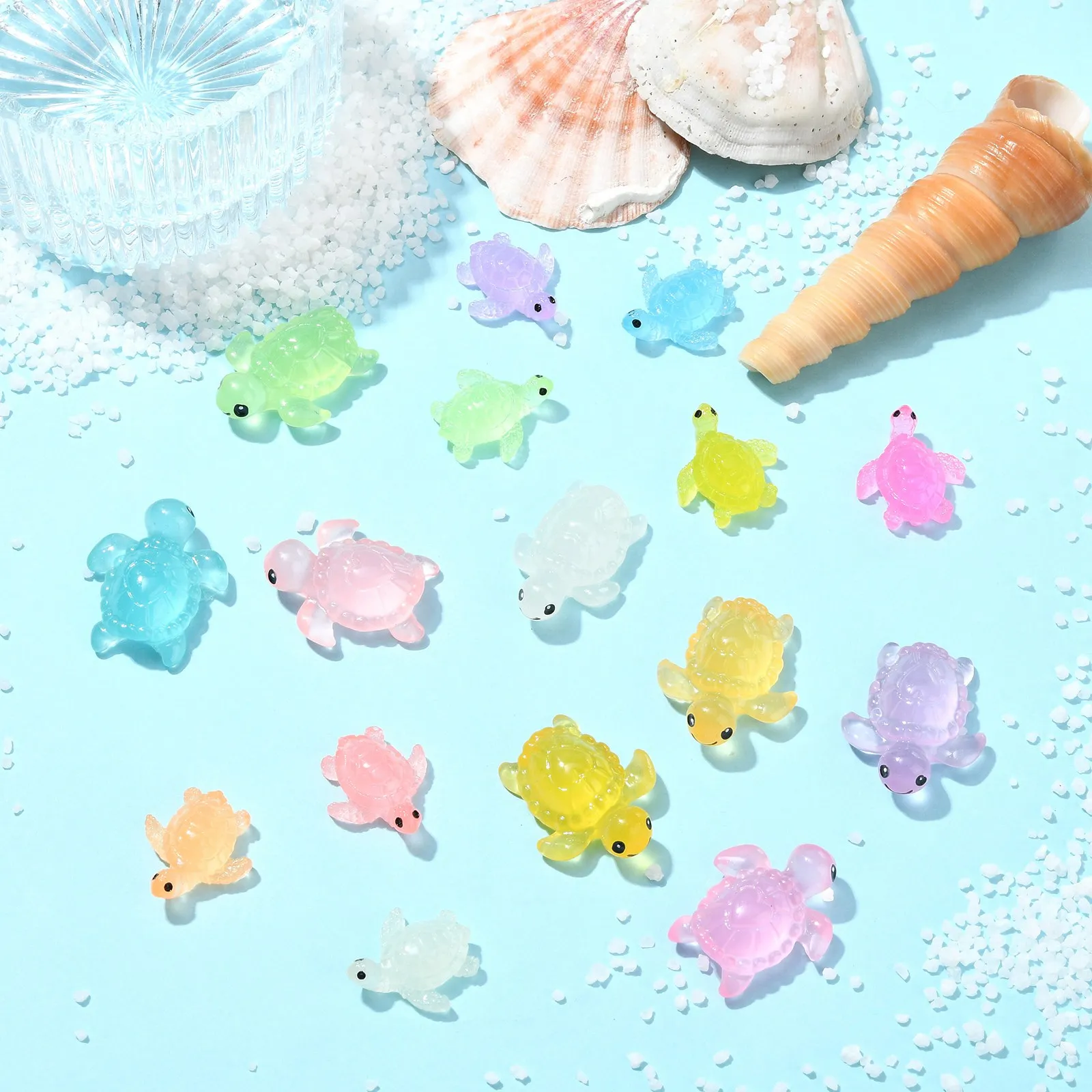 80Pcs Luminous Mini Resin Sea Turtle Figurines Tiny Ocean Animals Glowing Turtles for DIY Decor