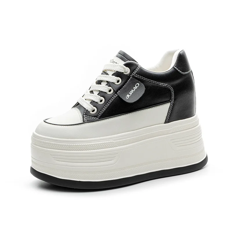 

New 12cm Cow Suede Genuine Leather Platform Wedge Skate High Brand Women Vulcanized Heels Comfy Casual Chunky Sneaker Shoes