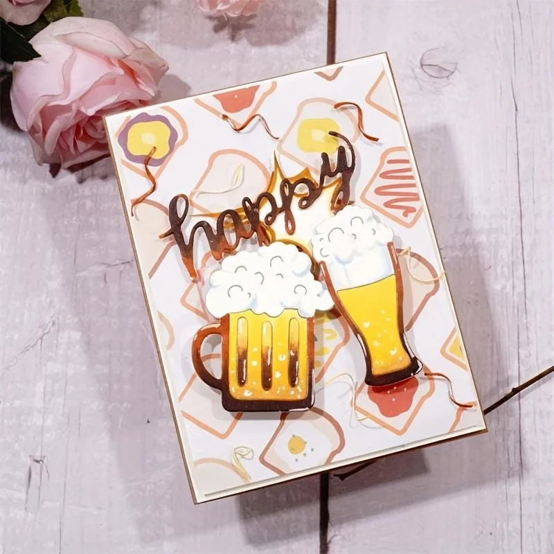 Crazyclown Beer Cups Metal Cutting Dies Scrapbooking Stencil Die Cuts Card Embossing Photo Album Template Mold, Decoration Craft