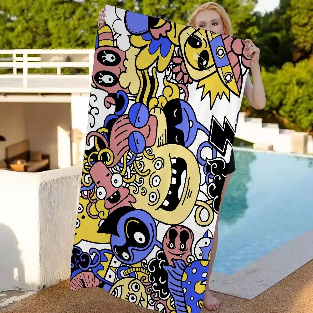 Toallas de playa de microfibra de dibujos animados estilo Graffiti dibujadas a mano, toalla de secado rápido, toallas de playa de arena, toalla de piscina para viaje, piscina