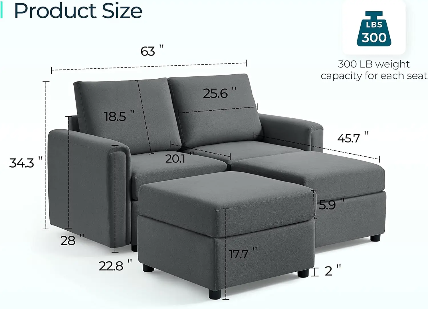 Modular Sectional Sofa, Convertible Couch with Storage, Memory Foam, Modular Couch Set with Ottomans, Small Loveseat with Chaise