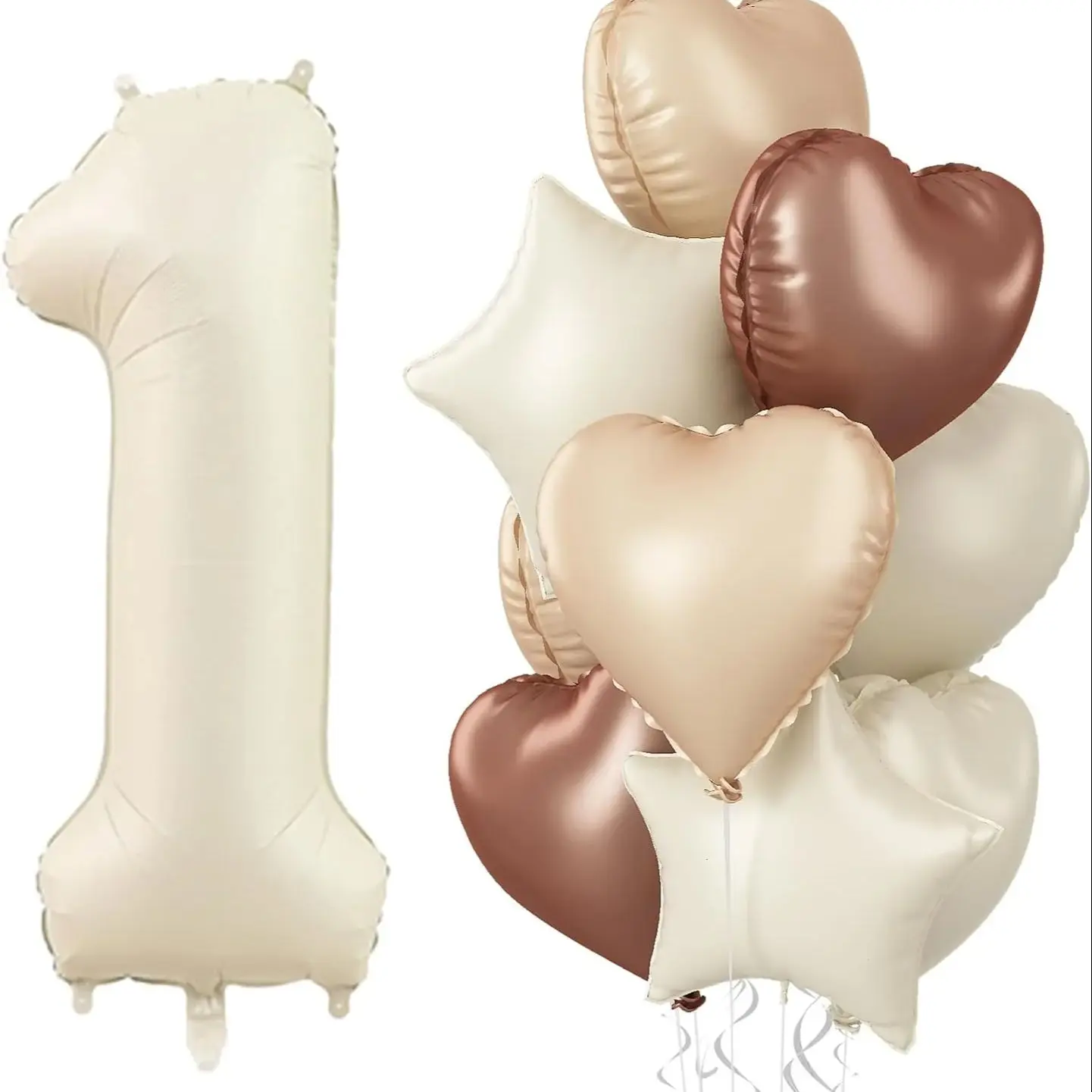 40 Zoll cremefarbener Zahlenballon, 8 Stück, braun, beige, Herz, Stern, Folienballons für 1. Geburtstag, Party, Babyparty, Hochzeitsdekoration – Detail 1