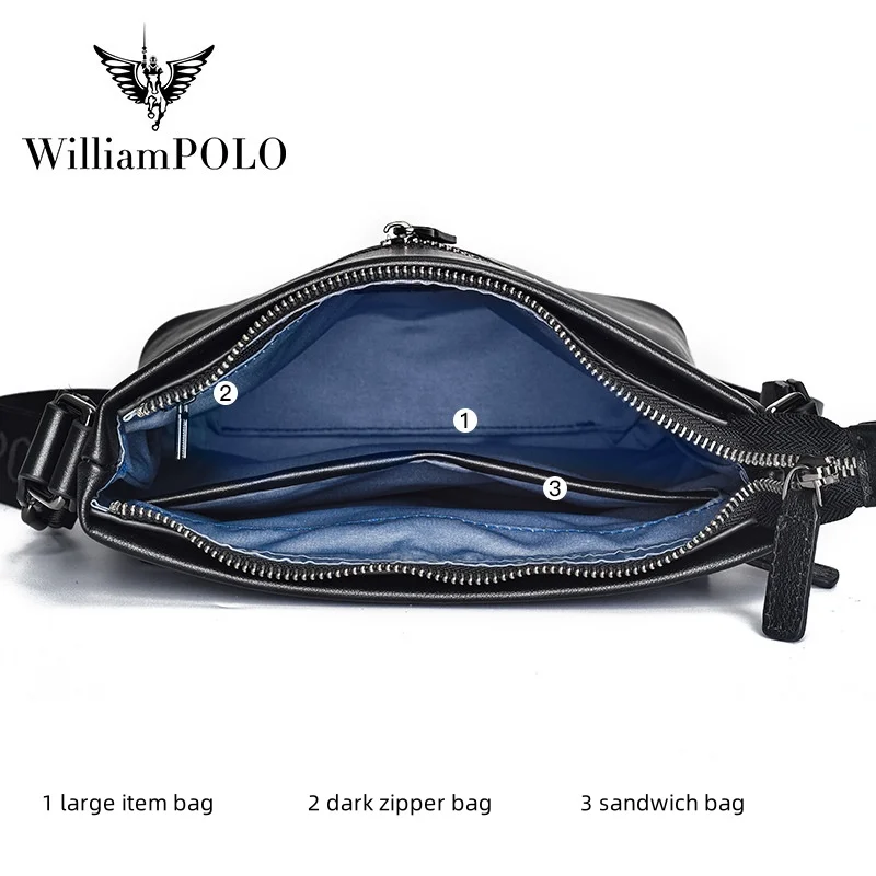 WILLIAMPOLO Genuine Leather Business Men\'s Shoulder Bag Casual Commuting Man Crossbody s Brand Luxury Designer for Men