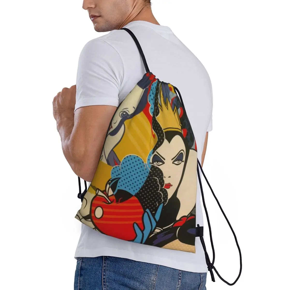 

Cartoon Snow White And Villains Backpacks Portable Drawstring Bundle Pocket Shoes Bag Book Bags for Travel Students
