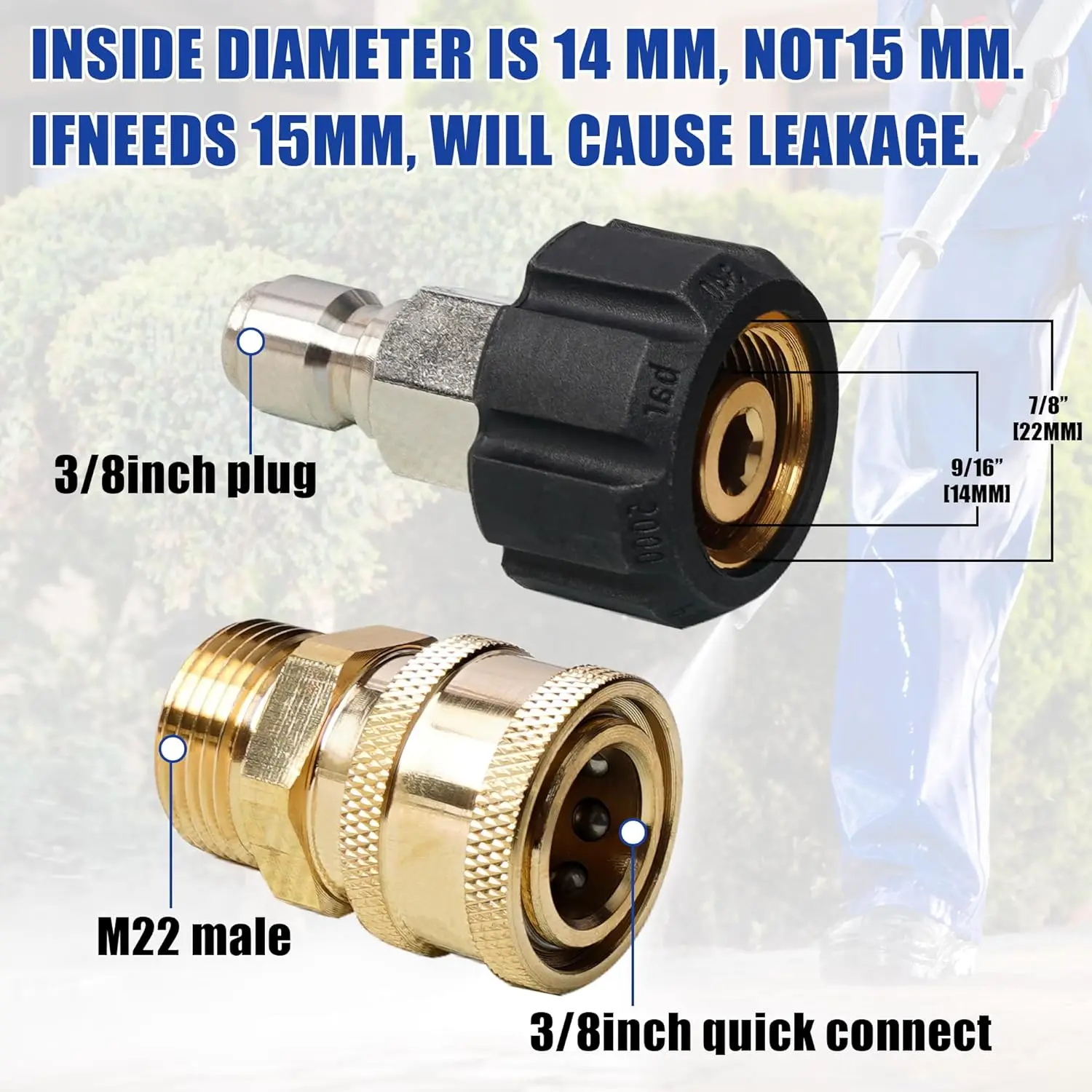 

Адаптер для мойки высокого давления на 5000 фунтов на квадратный дюйм M22, поворотный на 3/8 дюйма, комплект быстрого подключения, внутренняя резьба на внешнюю резьбу