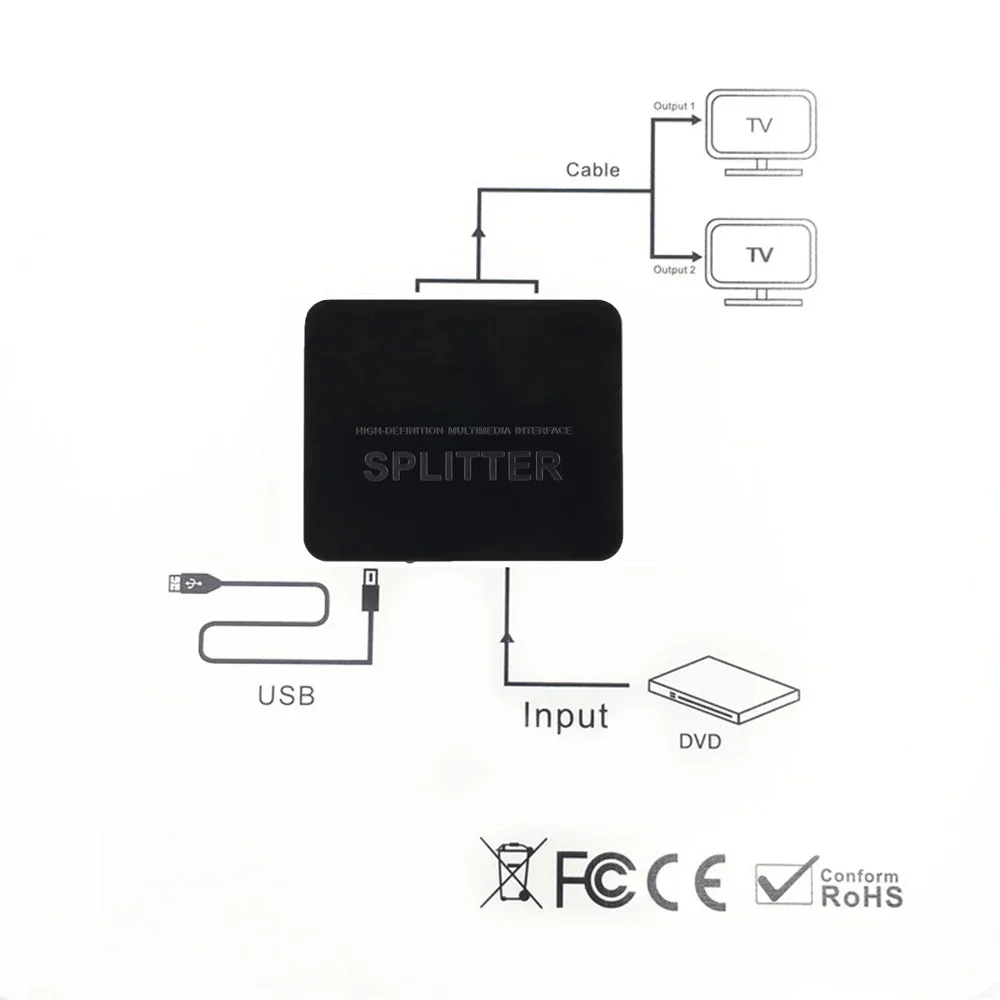 1 in 2 out 1080P 4K HDMI-Compatible Splitter 1x2 HDCP Stripper 3D Splitter Power Signal Amplifier For PS3 Xbox HDTV DVD