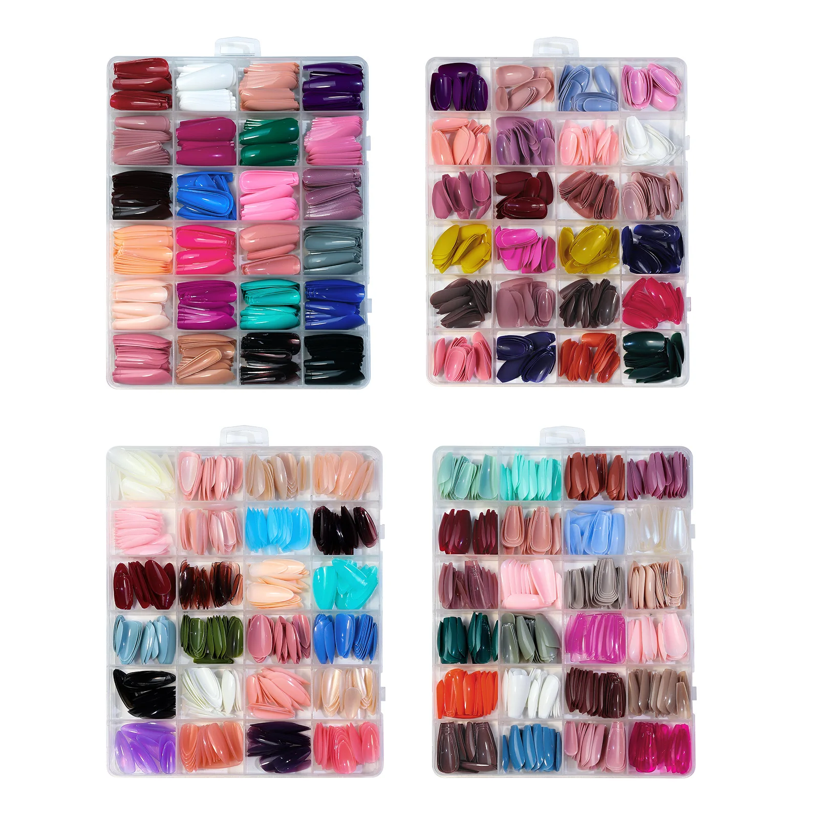 24 Roosters Effen Kleur Slijtage Nail Art Patch Zonder Markering Slijtage Pantser Vrij Van Beeldhouwen Valse Nagels Veelkleurige