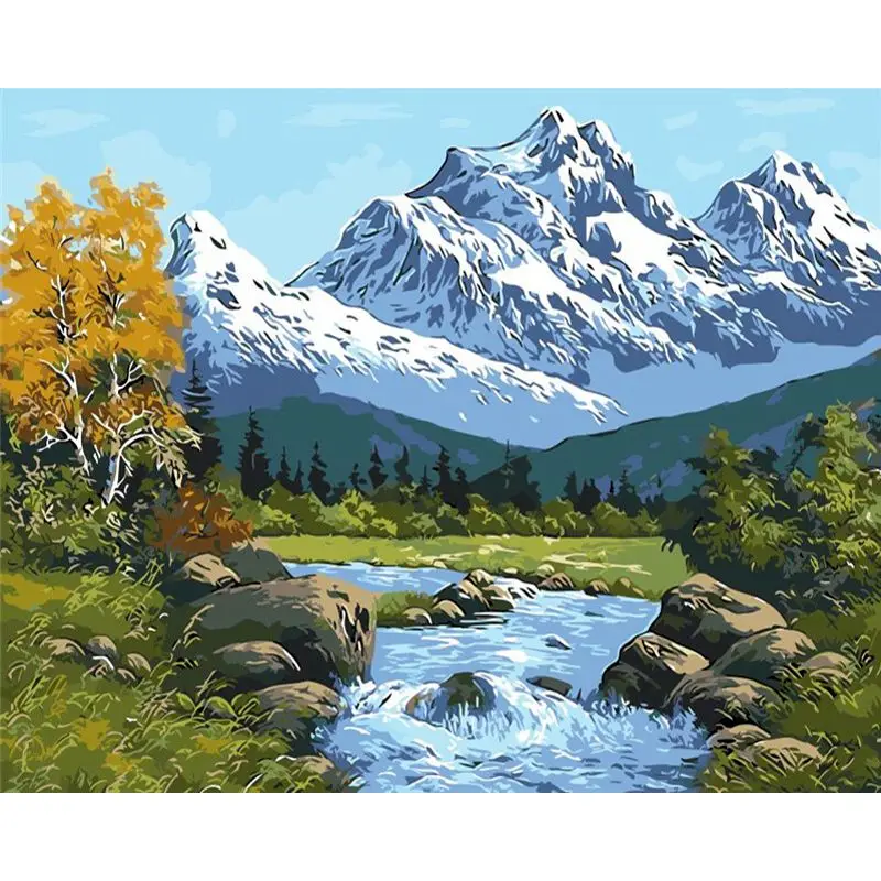 

GATYZTORY DIY Oil Painting By Numbers For Adults Mountain Landscape Picture By Number 60x75cm Frame DIY Gift Home Artwork