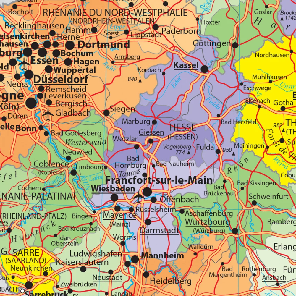 150*100ซม.เยอรมนีการขนส่งแผนที่การเมืองแผนที่ภาษาฝรั่งเศสคำผนังโปสเตอร์ไวนิลภาพวาดผ้าใบโรงเรียน Supplies decor