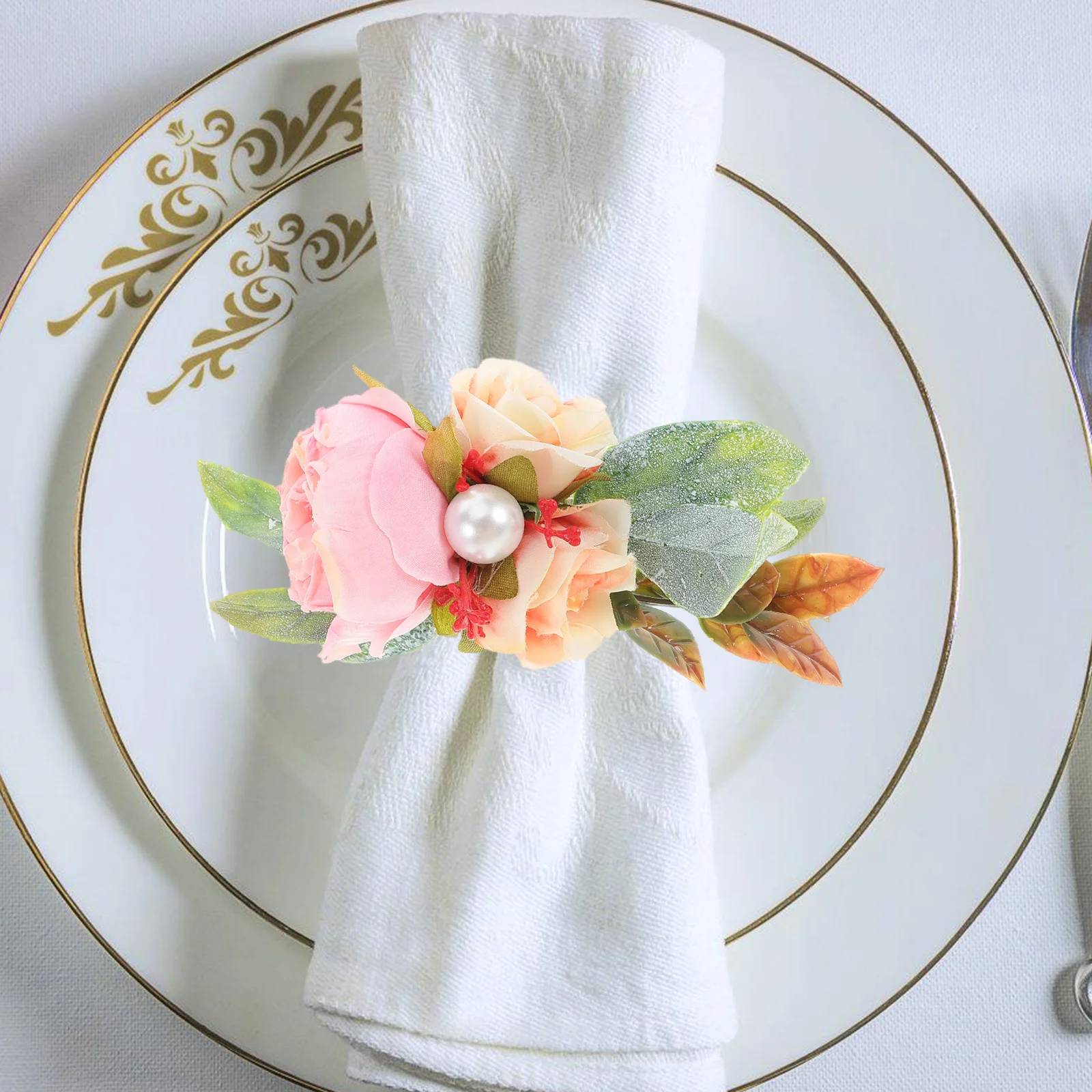 

3 шт., кольца с искусственной розой, джутовая веревка, шелковая ткань, декоративные держатели для ужина для свадебной вечеринки, банкета, декора стола, салфетка с цветочным принтом