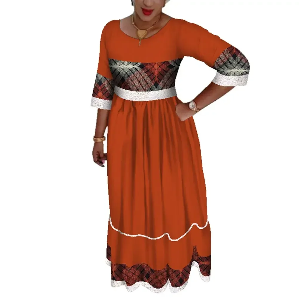 New African Dresses for Women Bazin Riche African Clothes Lace Pears Print Long Dresses Dashiki Women African Clothing WY3627