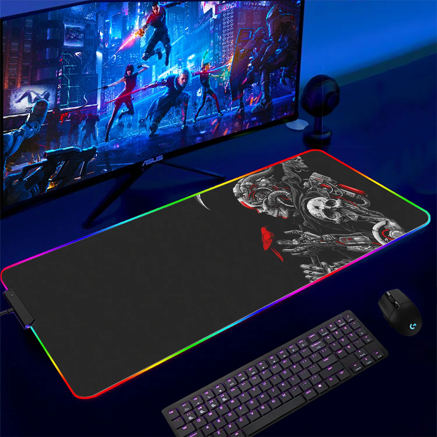 Imagem -02 - Big Rgb Led Anime Mousepad Gamer Mouse Pad Crânio de Horror Borracha Computer Desk Mat Tapete de Teclado