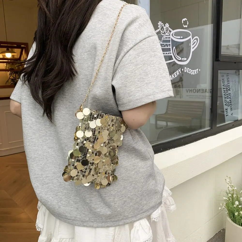Fashionable Blingbling Sequin Crossbody Bag Canvas Large Capacity Mini Square Bag Handbag Cute Chain Shoulder Bag Outdoor