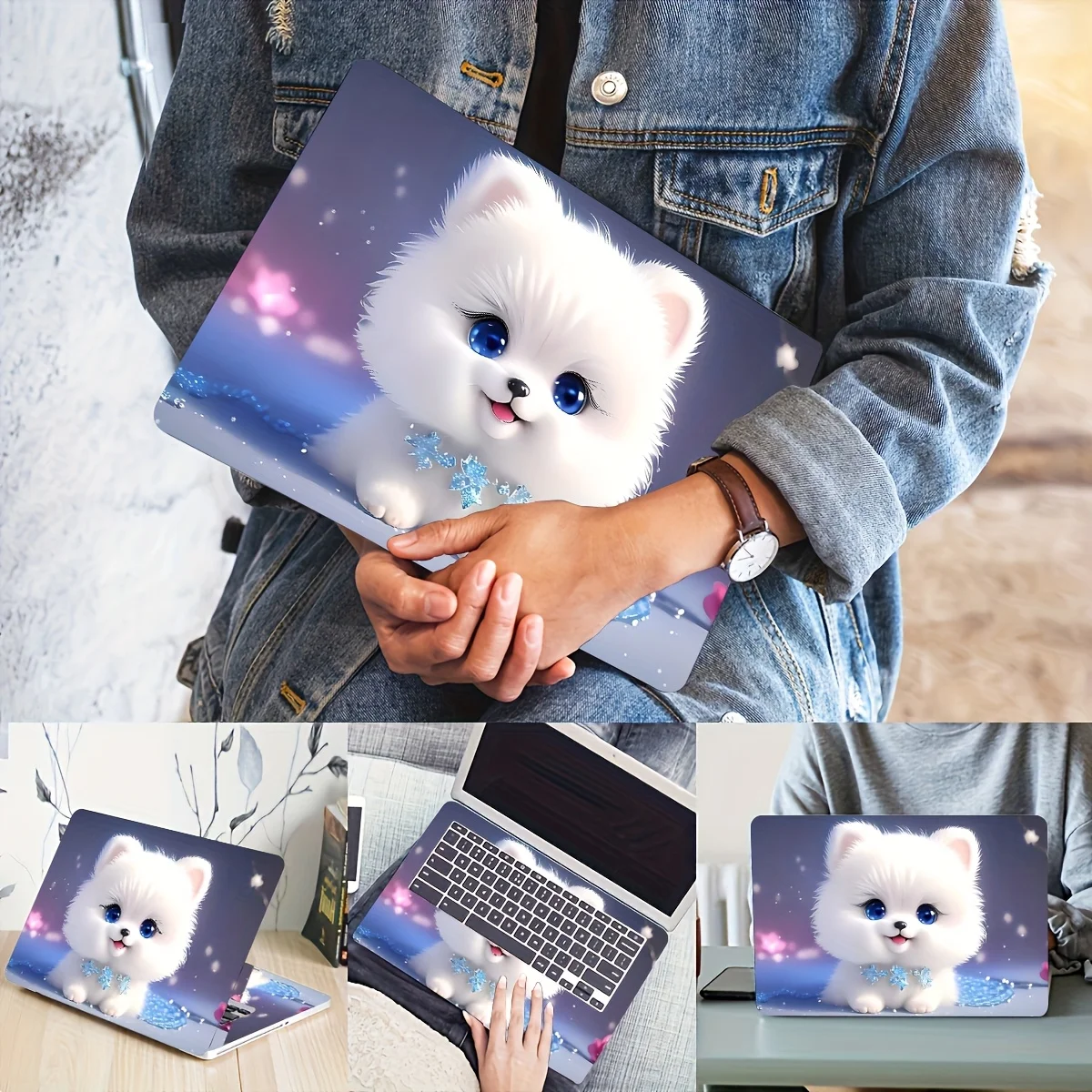 2-Pack 3D Cute Puppy Notebook Sticker Light Beige, Vinyl Notebook Case, Digital Gift, Scratch Resistant