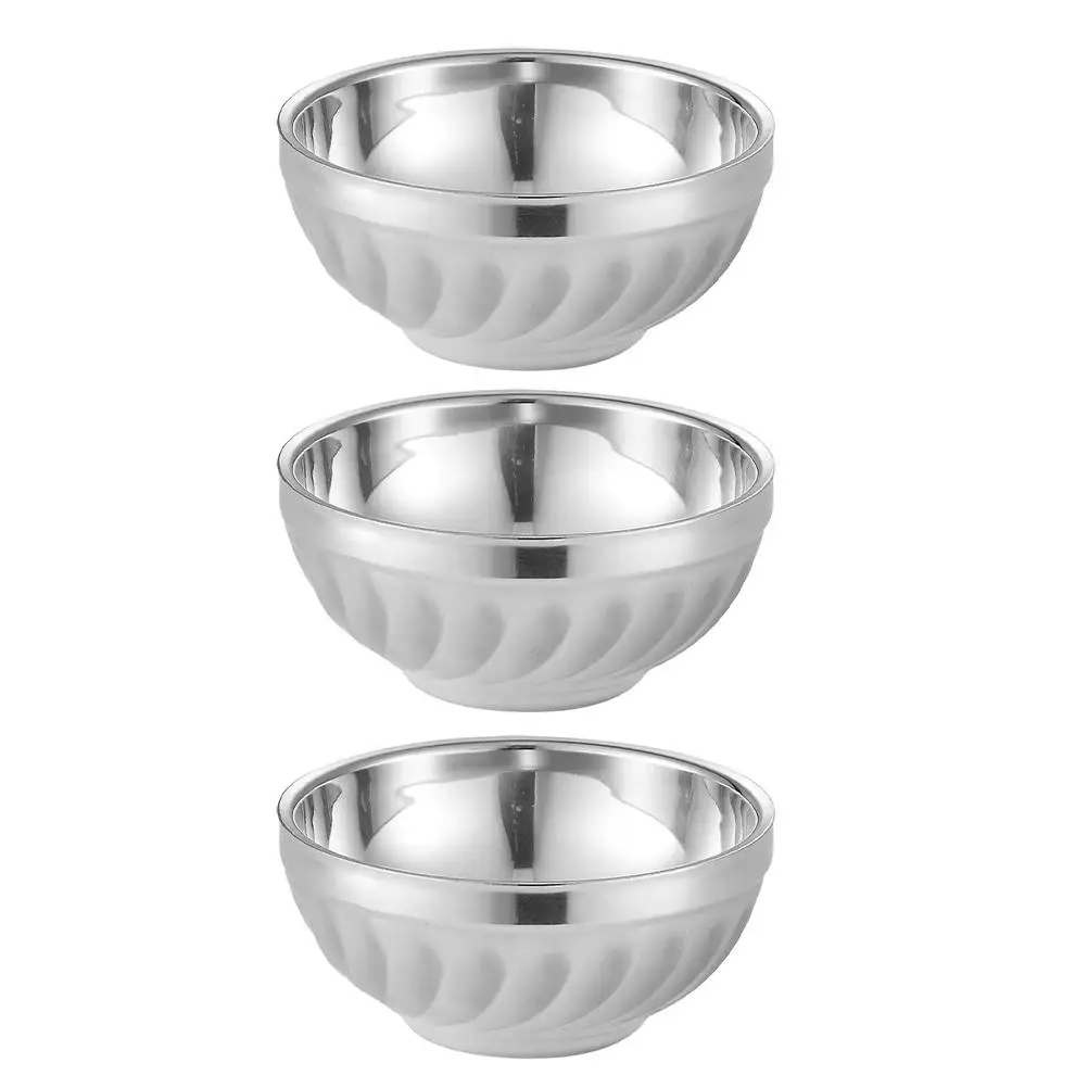 

3 Pcs Stainless Steel Insulation Bowls Double layer Soup Noodle Salad Kitchen Food Serving Bowls Anti slip Rice Home Tableware