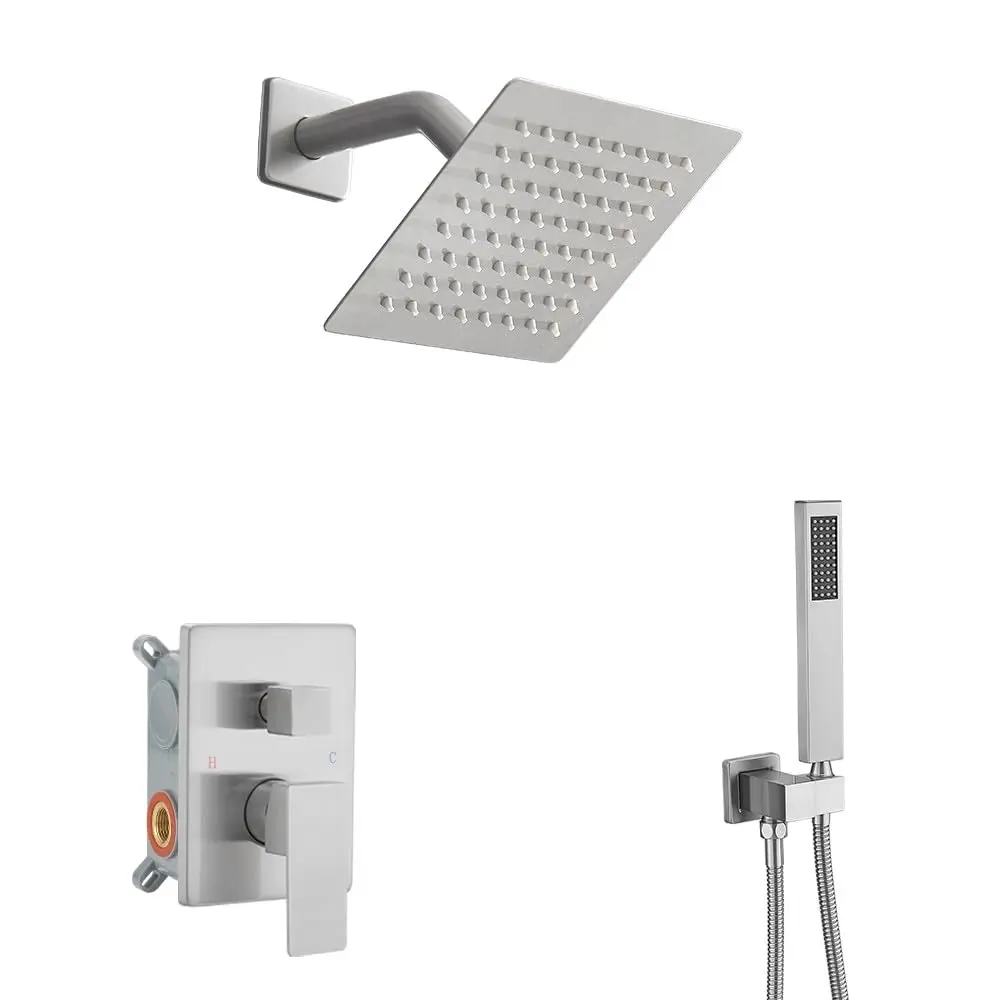 

Brushed Stainless Steel Shower System 16 Inch Rainfall Wall Mounted Shower Head Handheld Combo Set