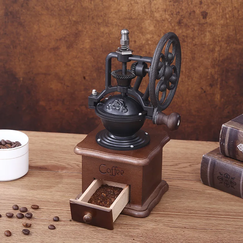 cast-iron-ferris-wheel-coffee-grinder-retro-manual-burr-mill-with-wooden-drawer-home-cafe
