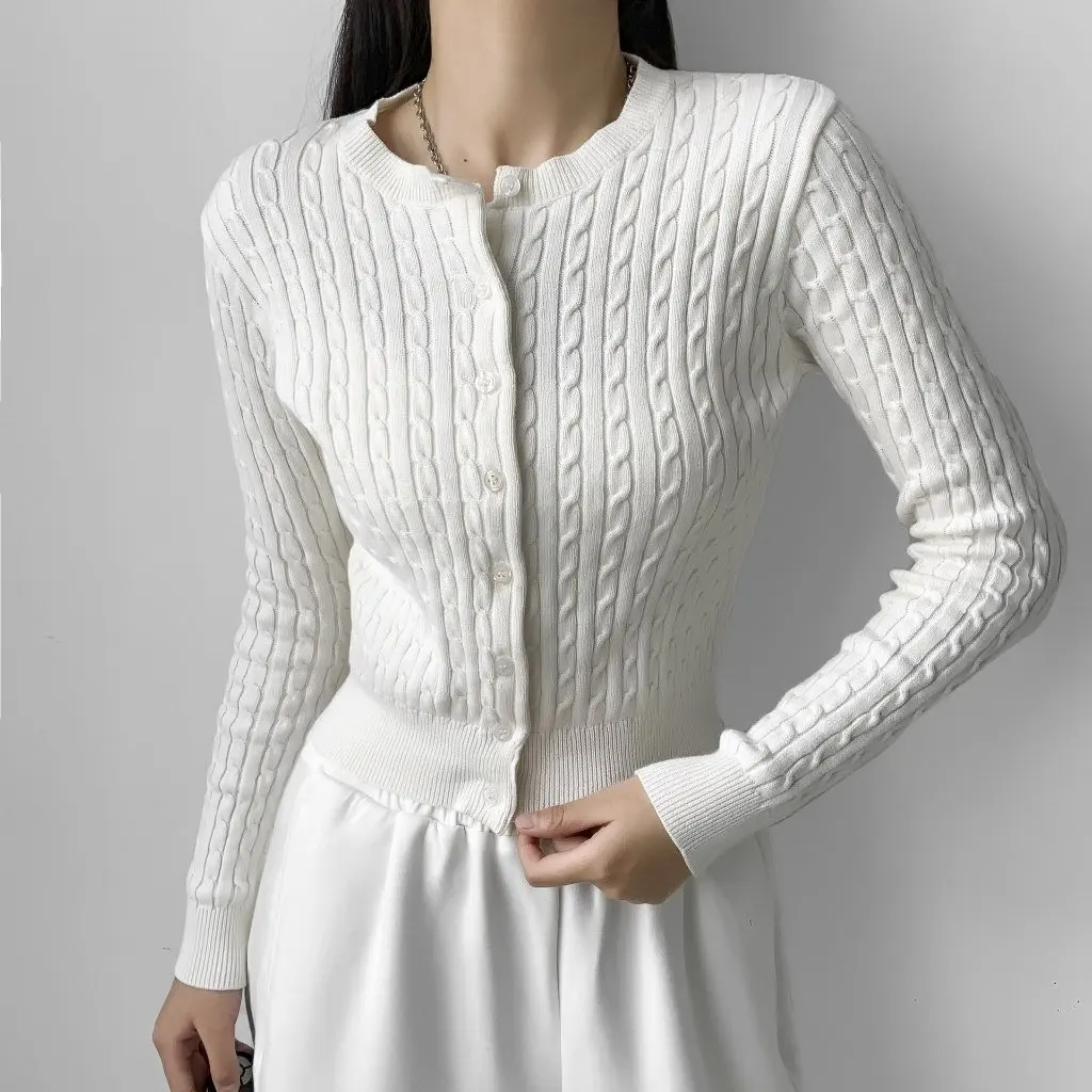 

Women's Retro Twist Long-Sleeved Knitted Cardigan Slimming Sweater Coat High-Quality Autumn New Fashion Trendy Hot Girl