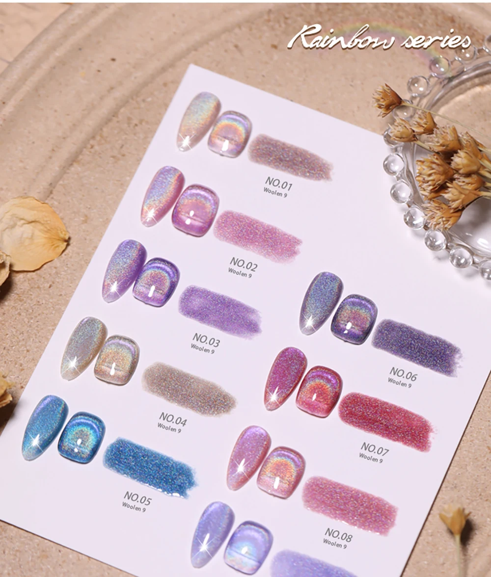 Vendeeni 9 Farben Magnetischer Regenbogen-Katzenaugen-Gel-Nagellack Nagelkunst Glitzer Laser Magnetischer UV-Gel-Lack Auroras Gel-Lack – Detail 3