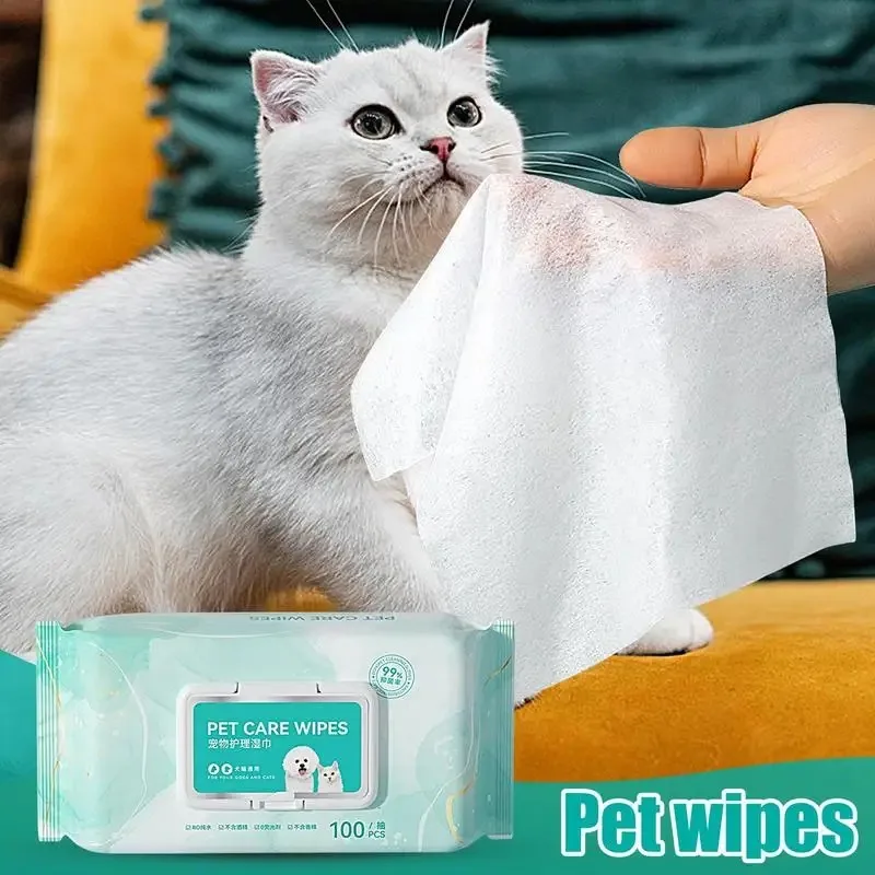 100 Sheets Pet Wipes Cat Dog Deodorant Moisturizing Cleaning Tear Stains Decomposition Odor Pure Water Safe Gentle Pet Supplies