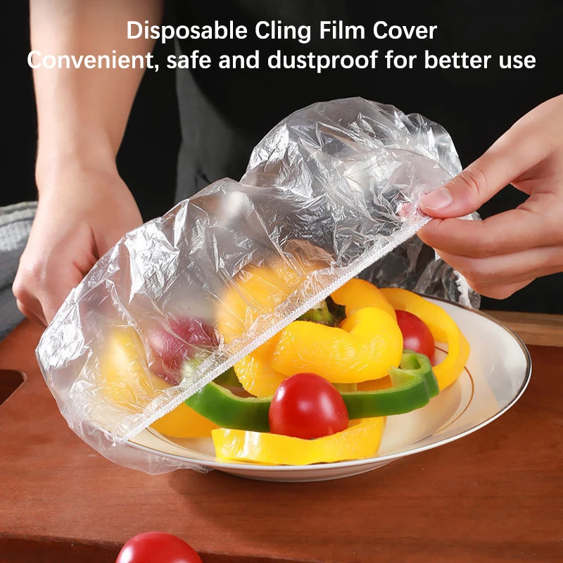 50/100Pcs Disposable Food Cover Food Grade Fruit Vegetable Storage Bag Elastic Bowls Cups Cover Kitchen Fresh-keeping Film Bag