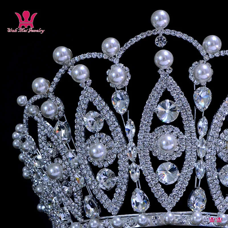 Perlen-Festzugskrone, 15,2 cm, verstellbar, hochwertiges Tiara, australischer Kristall, handgefertigte Accessoires, verstellbare Haarbekleidung Mo265