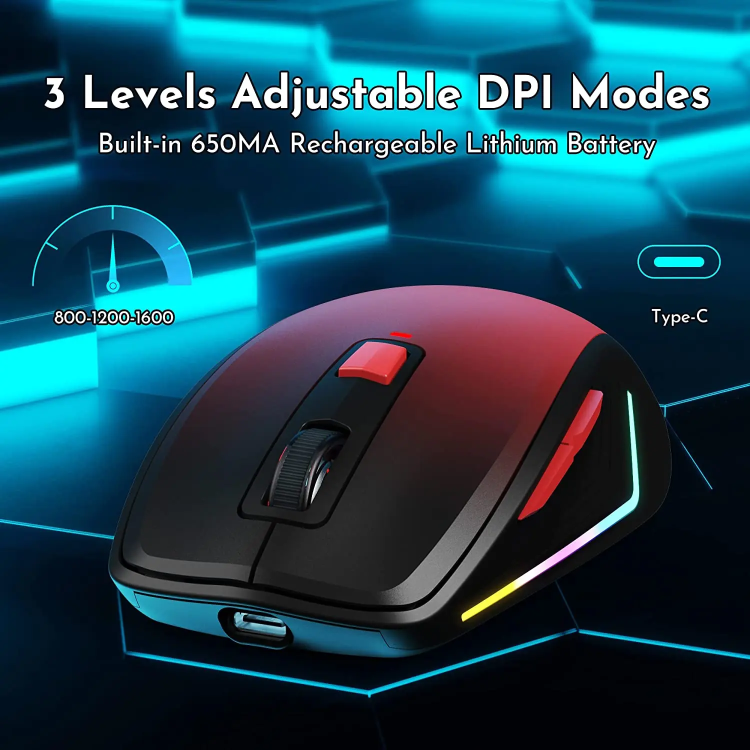 2.4G draadloze gamingmuis Oplaadbare optische muis Verstelbare DPI 15 kleuren RGB-achtergrondverlichting Ergonomisch voor notebooklaptop MacBook
