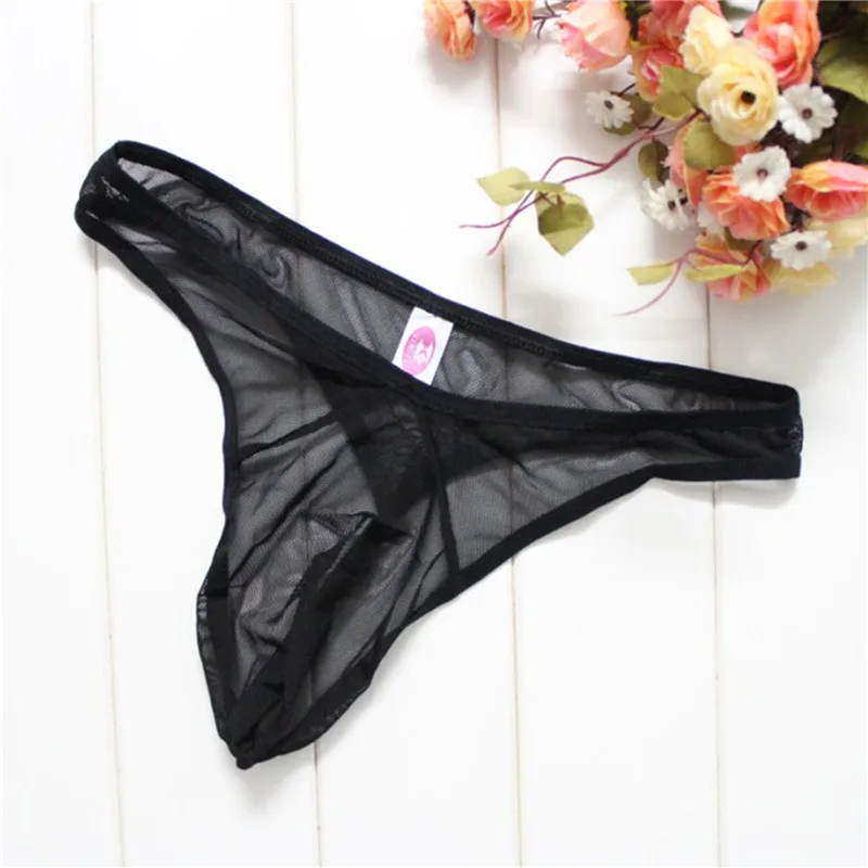 Men\'s Underpanties Transparent Sexy Thong Ultra-thin Mesh Low Waist Seduction Underpanties Solid See Through G String Male Gift