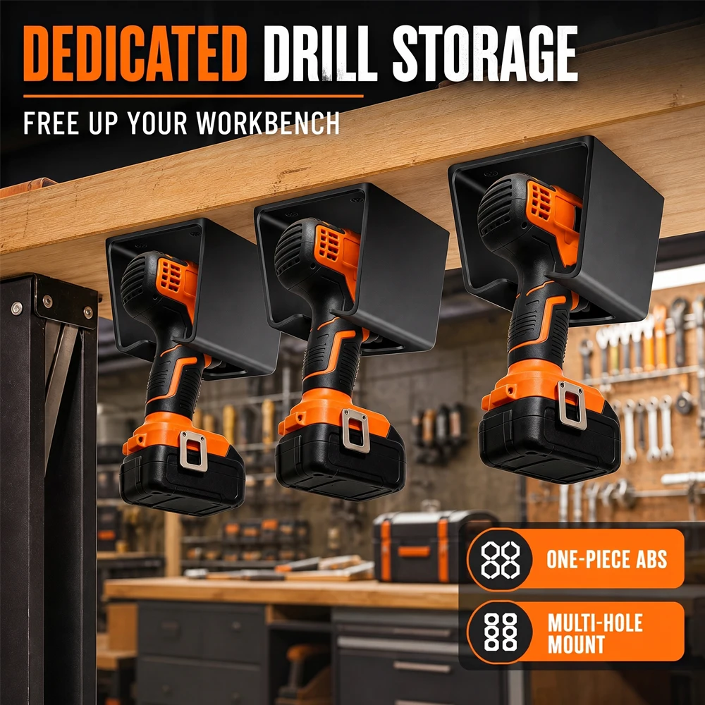 Drill Holder Cordless Drill Holder Impact Driver Storage Power Tool Organizer Workbench Mount Garage Workshop Space Saving ABS