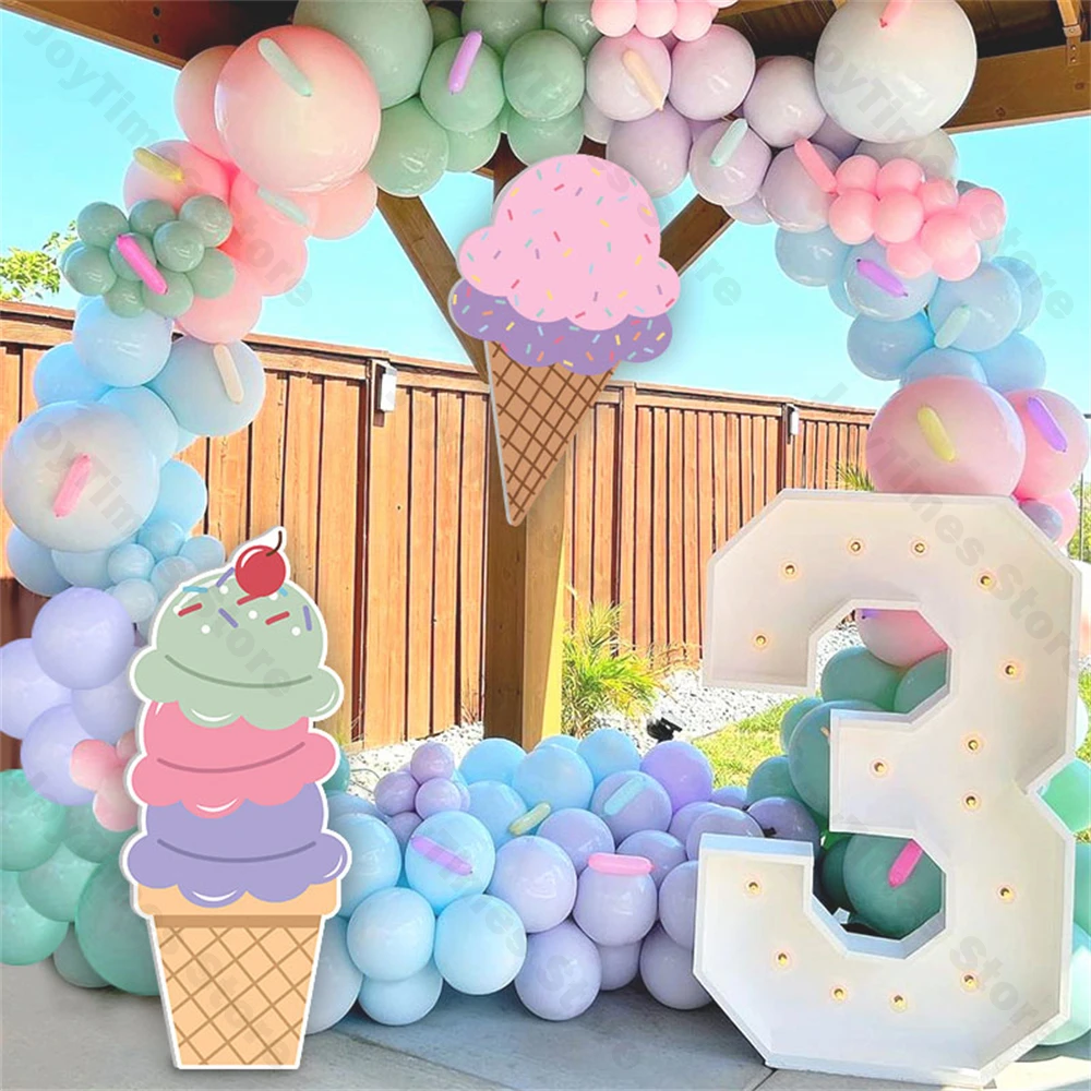 Ice Cream KT Board Party Decor Summer Theme Macaron Donut Ice Cream Cutouts Party Backdrop Birthday Baby Shower Party Props