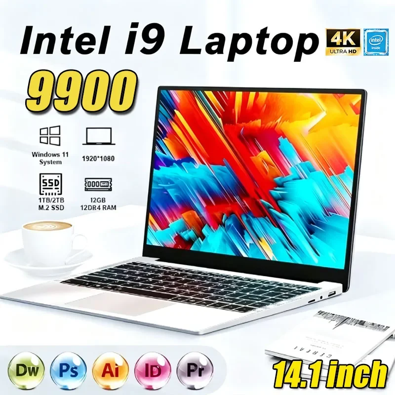Ultra Slim 14.1 Inch Laptop 32GB RAM 512GB 1TB SSD Intel Core i9 9900 8C 16T 5GHz Gaming Notebook 1920x1080 Office PC