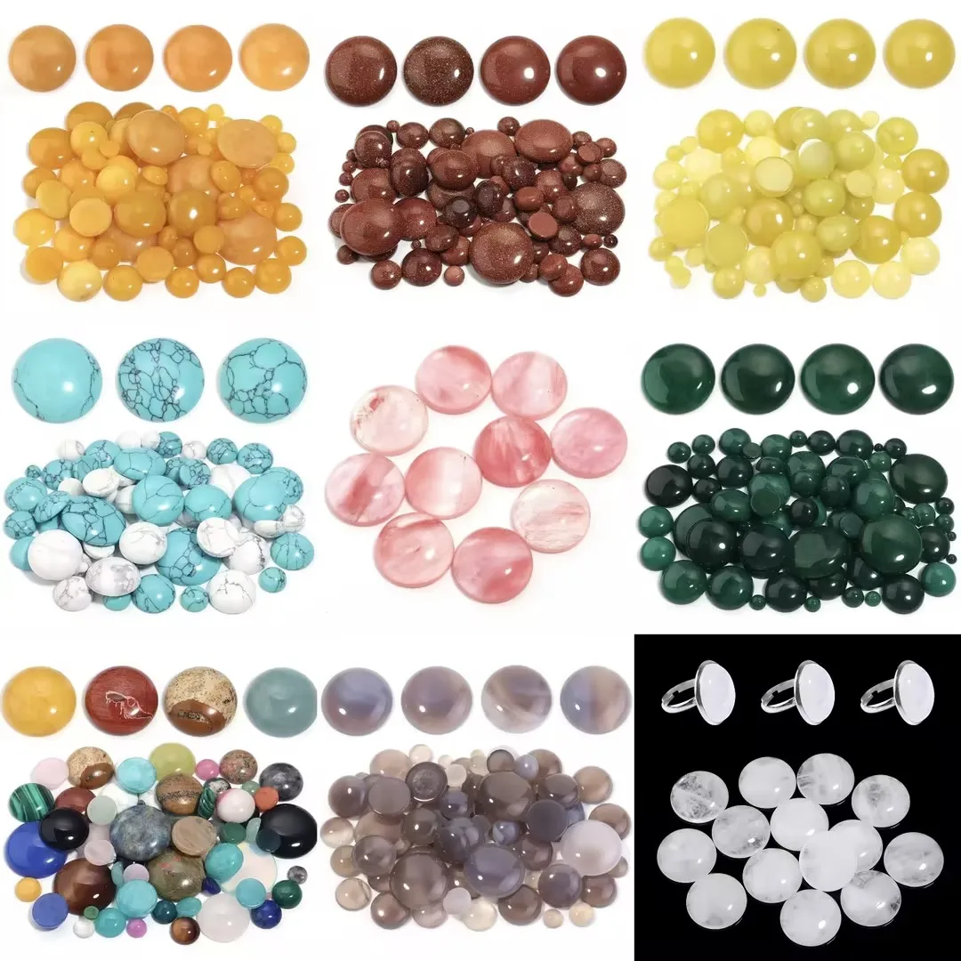 10pcs/lot Natural Stone Cabochon 4 6 8 10 12mm 25 Patterns for DIY Ring Earring Bracelet Necklace Making Jewelry Finding
