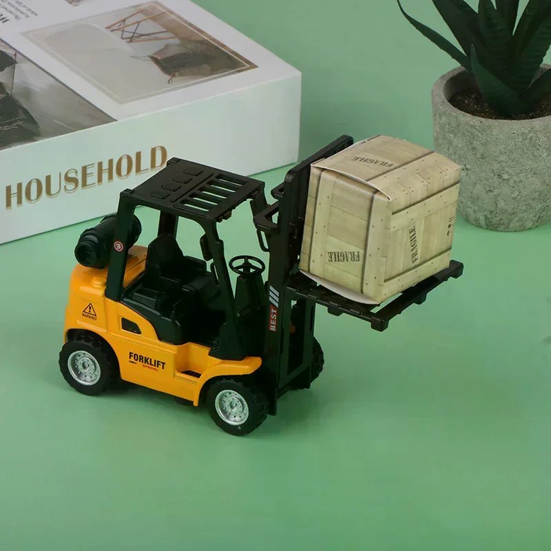 Alloy Die-Cast Model Vehicle Construction Forklift Friction Toy Cargo Pallet Interactive Toy For Boys Girls Xmas Gift