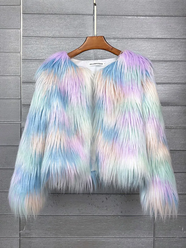 ZADORIN 2024 autunno inverno arcobaleno soffice pelliccia sintetica cappotto donna Macaron manica lunga pelliccia sintetica Fuzzy giacca cappotti di pelliccia per le donne top