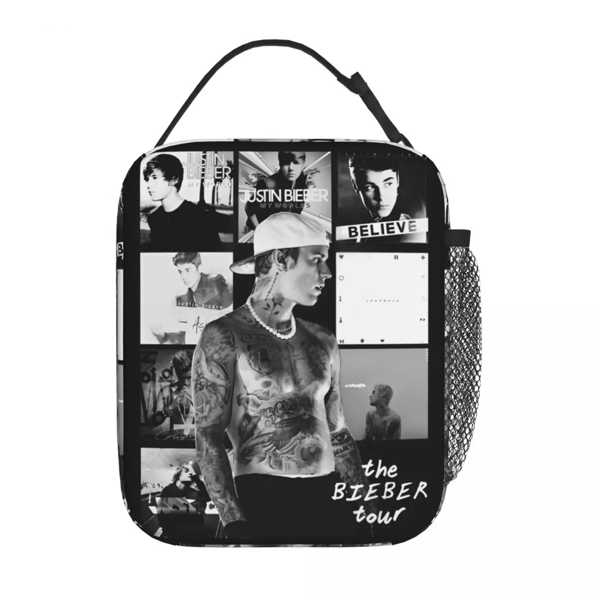 

Vintage Retro Justin Bieber Insulated Lunch Bags Portable Meal Container Thermal Bag Tote Lunch Box Beach Picnic Food Bag