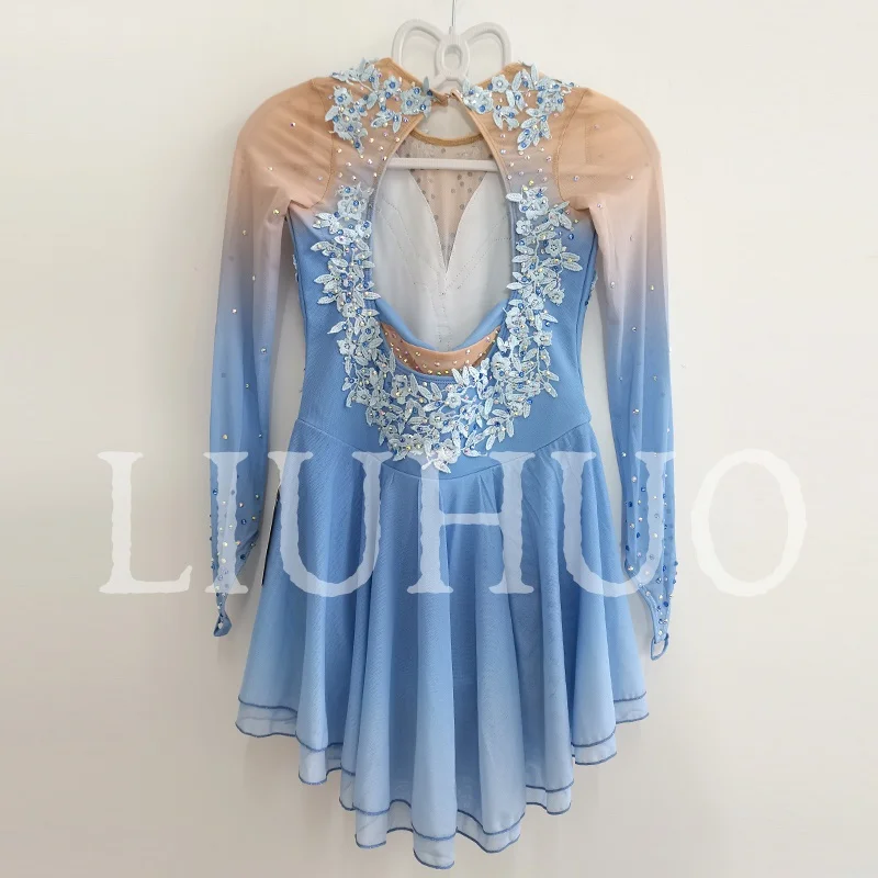 LIUHUO Eiskunstlaufkleid Mädchen Damen Teenager Dehnbar Spandex Hellblau Wettbewerb Großhandel BD1655