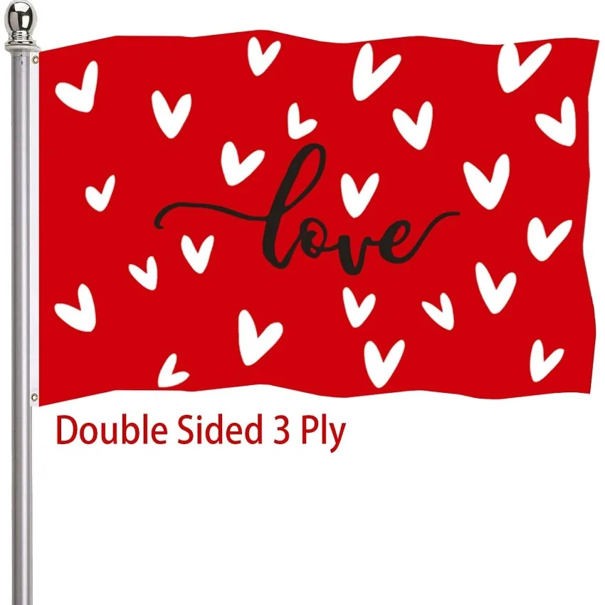 Valentines Day Love Heart Flag 3 x 5 FT Double Sided 3 Ply Polyester Outdoor Banner with Brass Grommets
