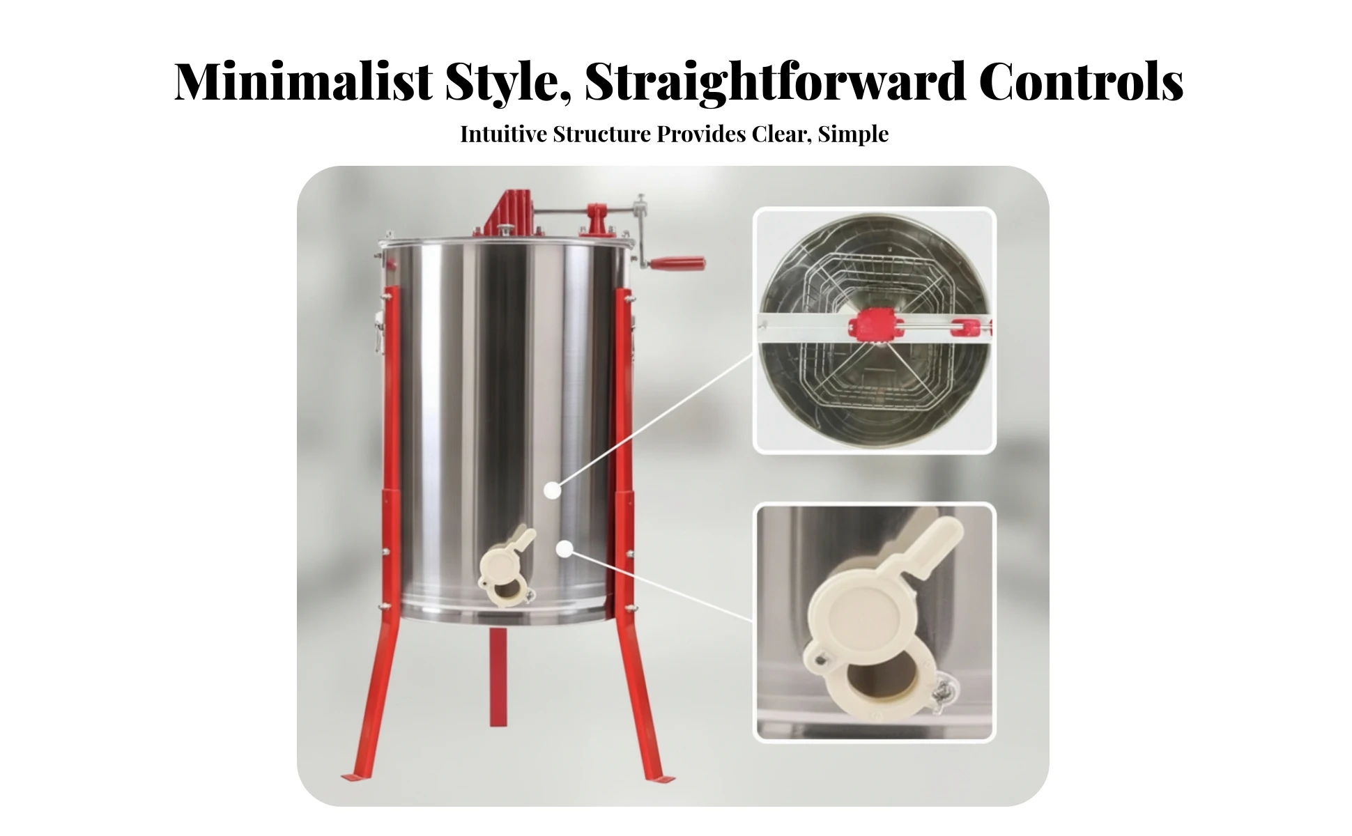 4-Frame Honey Extractor Vertical Stainless Steel Honey Extractor Honeycomb Drum Rotator Polished Metal Apiary Tools Stable Stand 4-Frame Honey Extractor Vertical Stainless Steel Honey Extractor Honeycomb Drum Rotator Polished Metal Apiary Tools Stable Stand