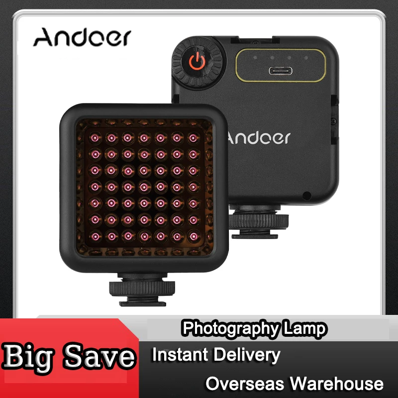 Andoer IR49S Mini IR Night Vision Light Infrared for Video Camera Built-in Battery with 3 Cold Shoe Mount for Vlog Recording