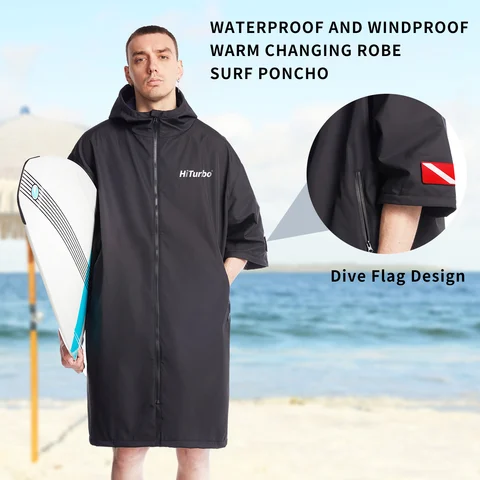 Hiturbo capa impermeável com capuz de manga curta, capa para troca, à prova de vento, secagem rápida, natação, surf, escalada, quente, secagem rápida