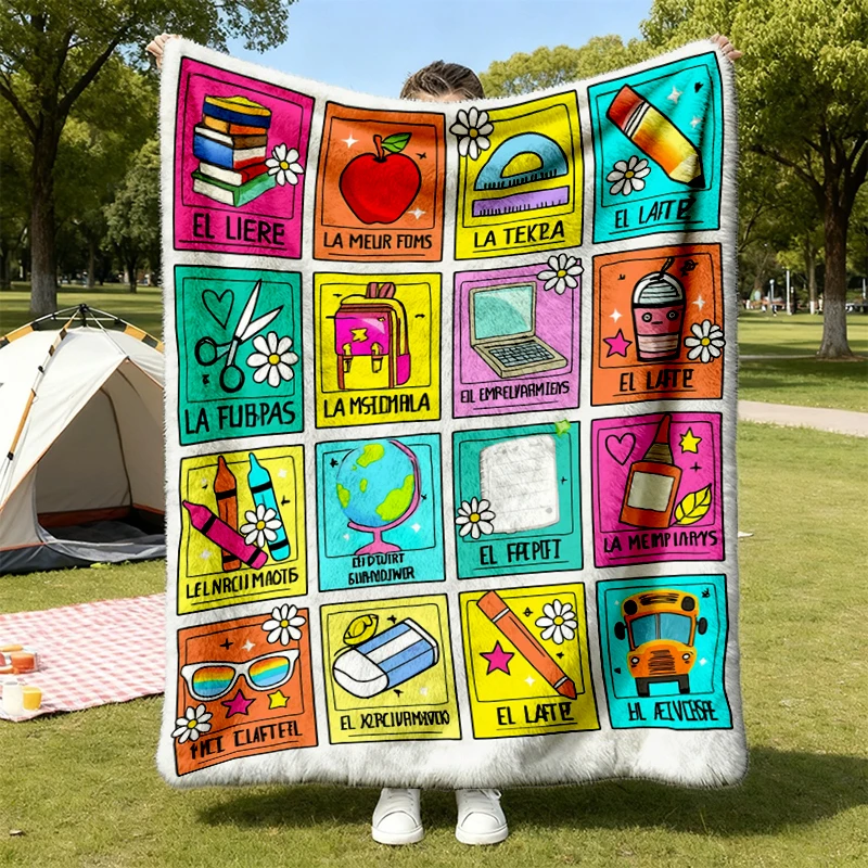 Spanish Teacher Soft Blanket, Maestra Loteria Comfy Blanket, Maestra Flannel Blanket, Dual Language Crew Flannel Throw