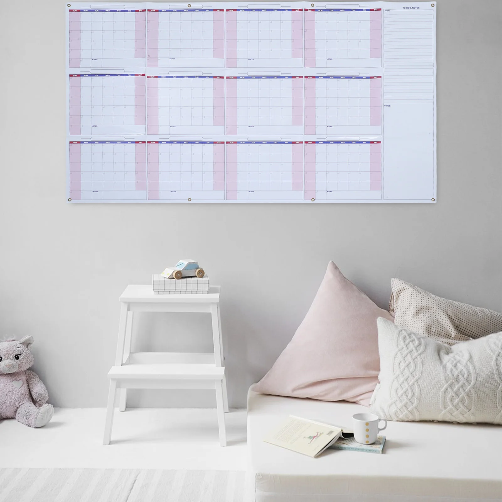 1Set Large Dry Erase Wall Calendar Hanging Undated 12-Month Laminated Reusable Annual Planner for Office