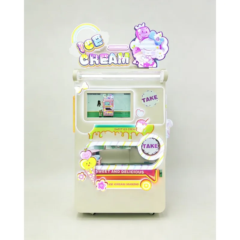 Fully Automatic Robotic Ice Cream Vending Machine Coin Credit Card Payment Self-Service Soft Serve Kiosk for Mall Park Outdoor