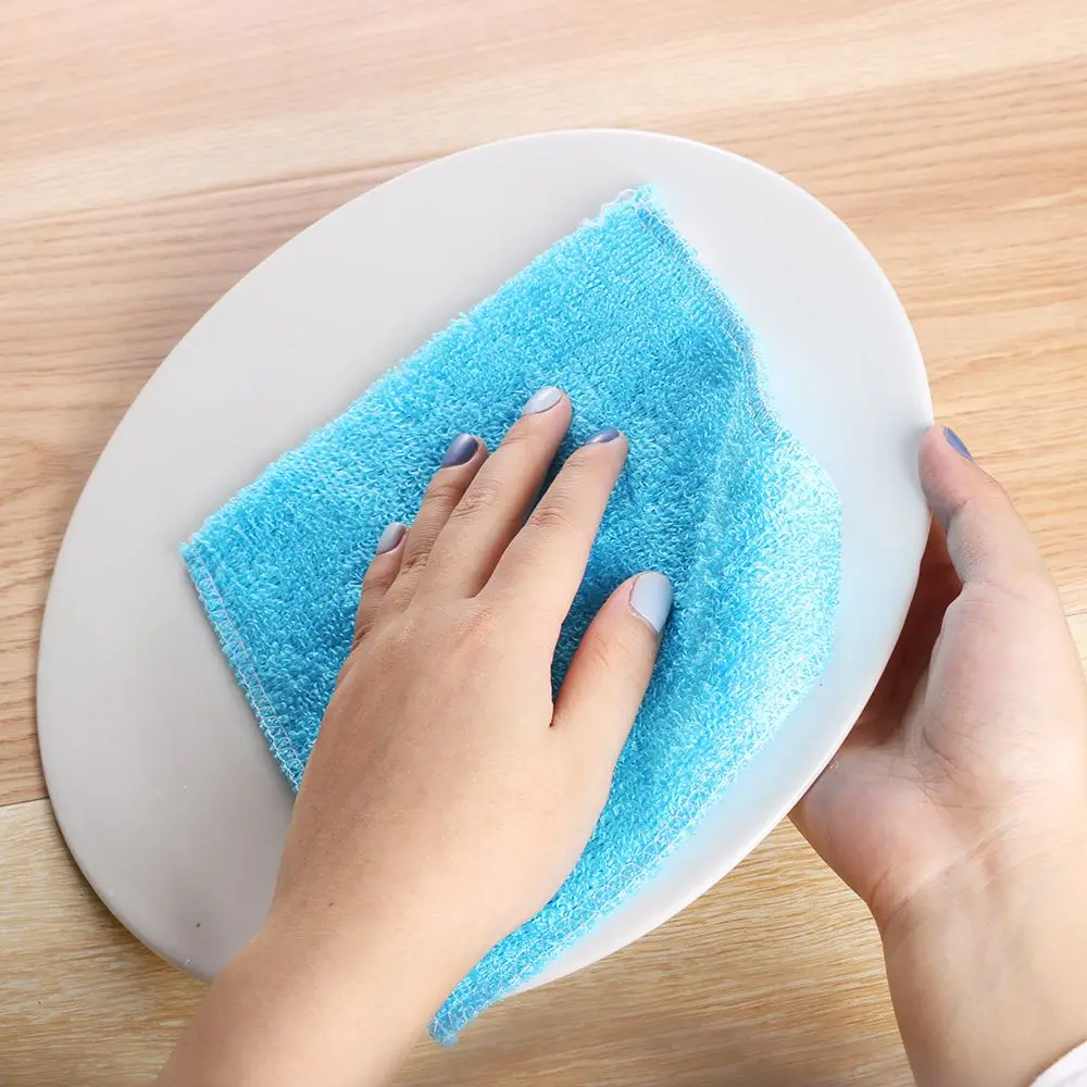 1/5PCS Magic Bamboo Fiber Kitchen & Dinning Anti-grease Cleaning Rags Washing Towel Dish Cloth Scouring Pad