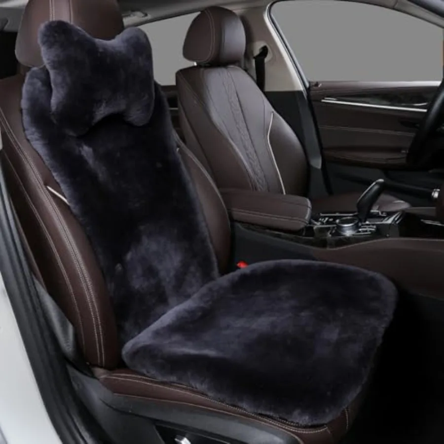 

Fuzzy Sheepskin Car Seat Covers Genuine Fur Wool Seat Protectors for Leather Bucket Seat Cushions Fluffy Warmers for Mercedes,